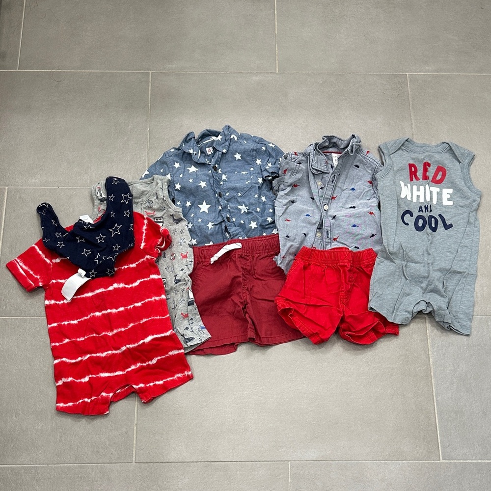 Bundle of Patriotic Red and Blue Baby Outfits